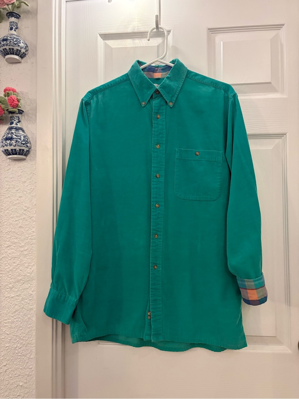 Vintage 90s Men’s Teal Green Long-Sleeve Button-Down Shirt
